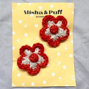 Misha And Puff Red and White Flower Hair Clips